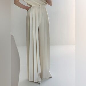 Commense White Pleated High Waist Wide-Leg Pants - S
